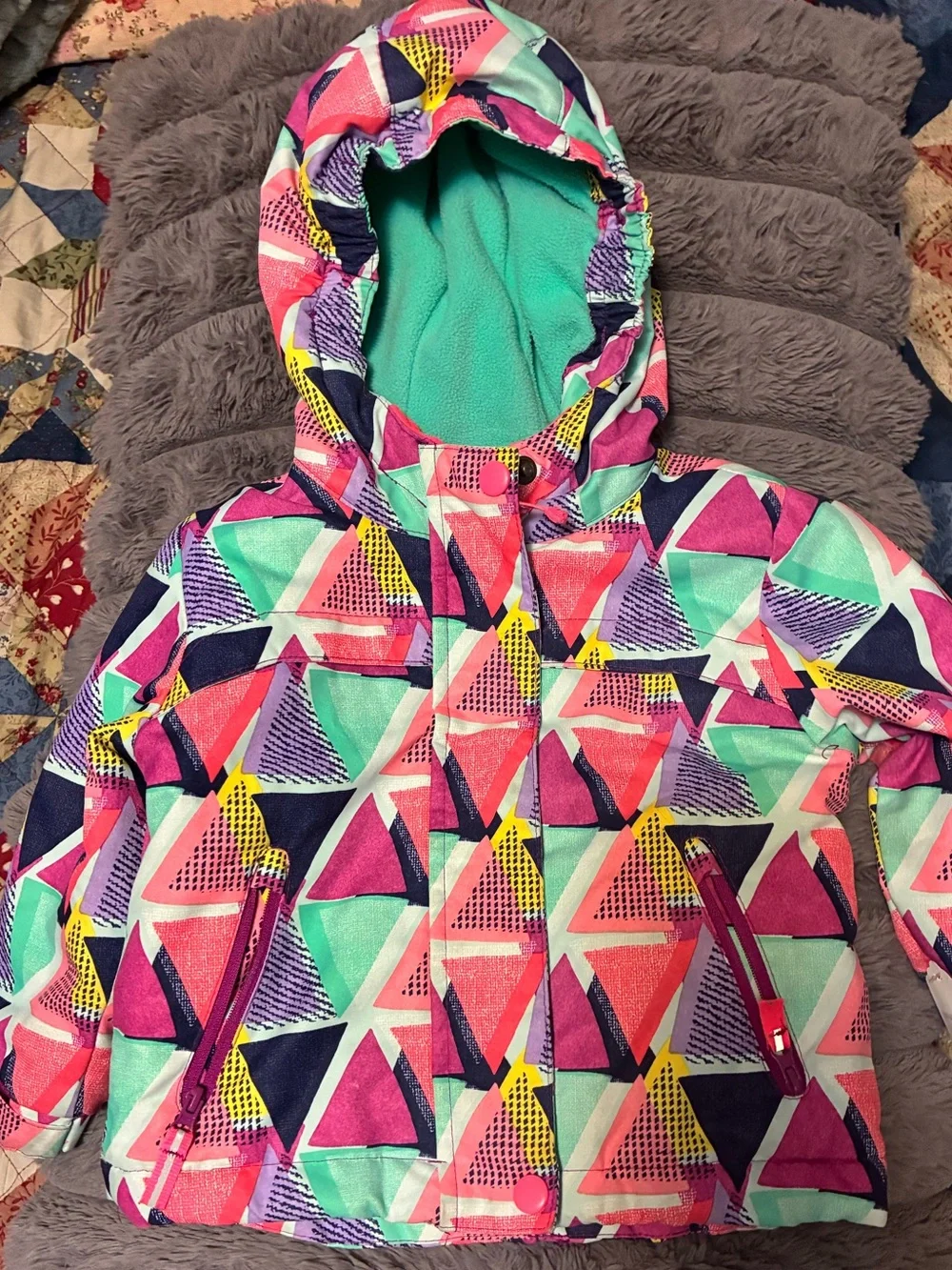 Cat & Jack Mint and Multicolor Geometric Hooded Jacket